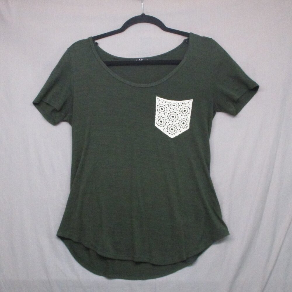 Papaya Short Sleeve Shirt Green Lace Pocket Green Women Size | M
